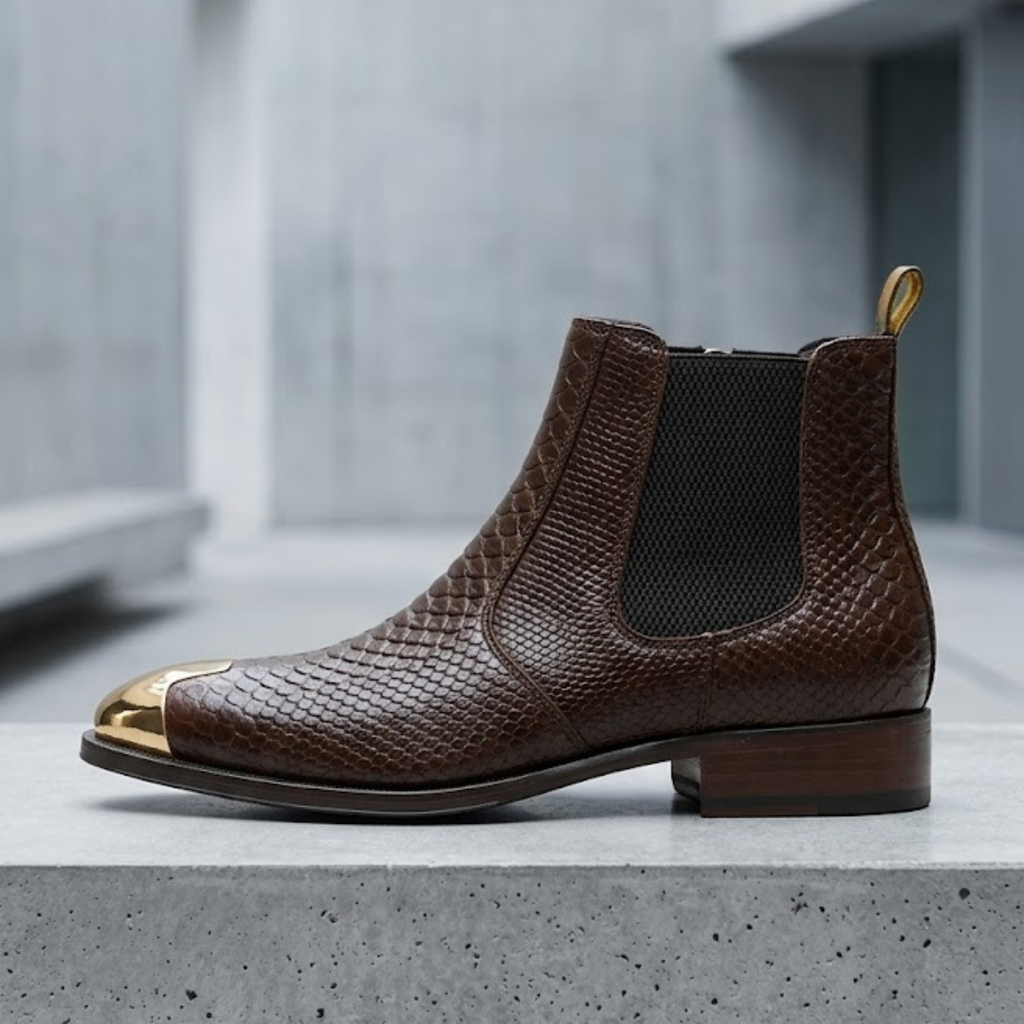The Aureum Croc-Embossed Cuban Boot | Genuine Brown Leather (IND -6 (UK -40))