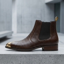 The Aureum Croc-Embossed Cuban Boot | Genuine Brown Leather