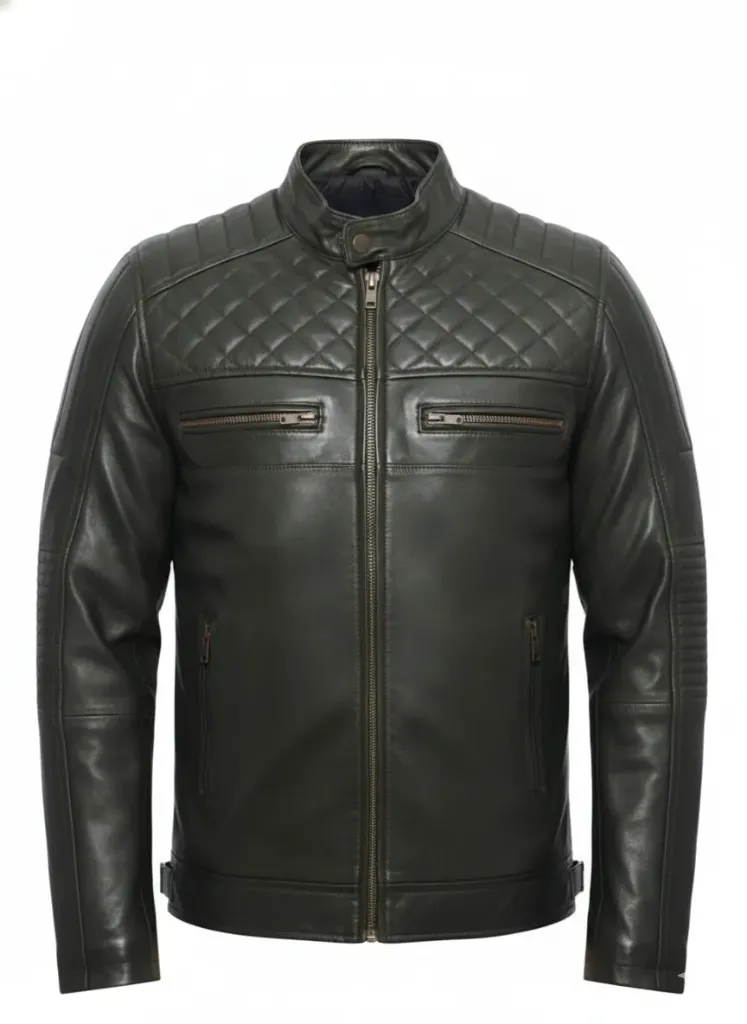 Cuban golden zip black Leather Bicket Jacket  (S)