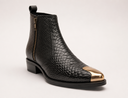 Black Croco Gold Toe Cuban Heel Leather Boots