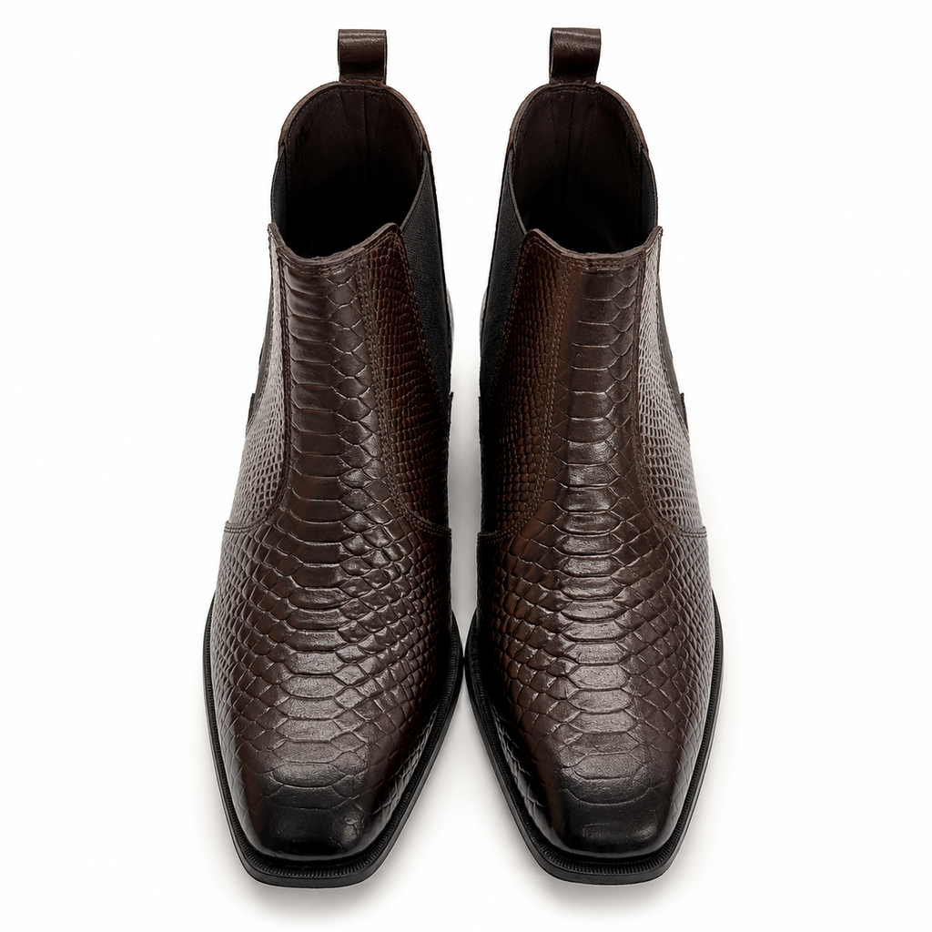 Men’s Brown Crocodile Print Italian Cuban Heel Leather Boots – 100% Original Leather | 6 Month Guarantee (IND -6 (UK -40))